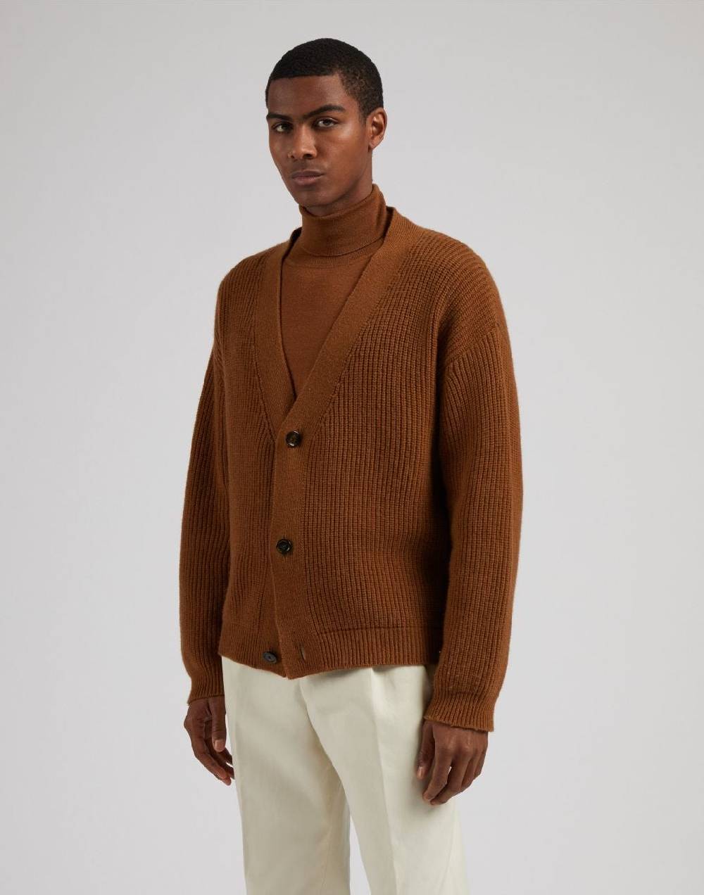 Lardini Cardigan nocciola in lana e cashmere Vendita