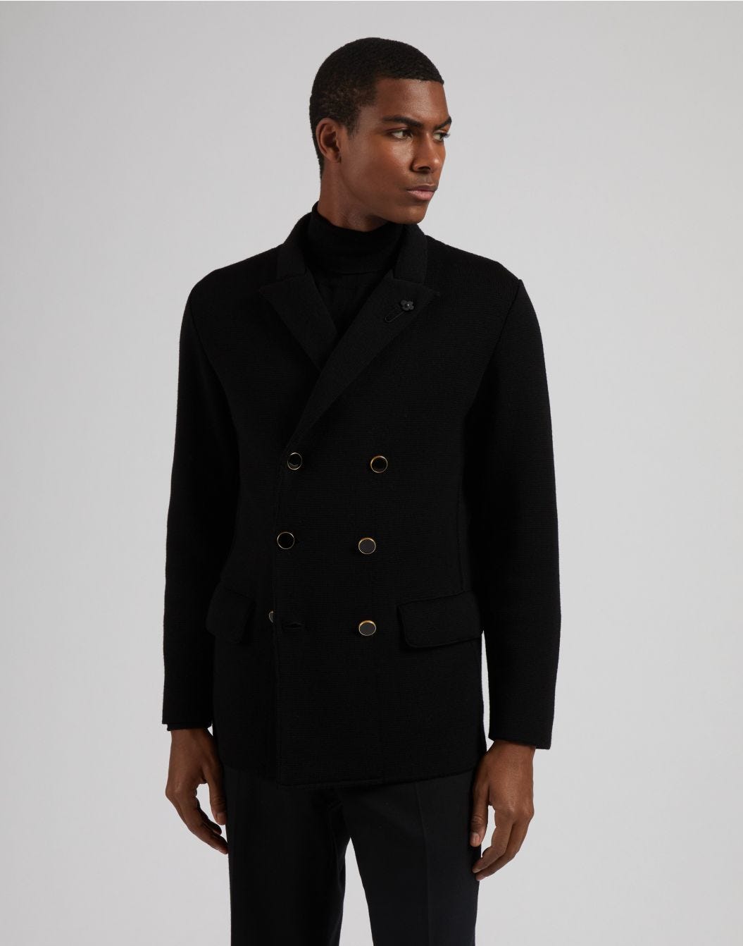 Lardini Peacoat nero doppiopetto in lana merino 100% Acquista Ora