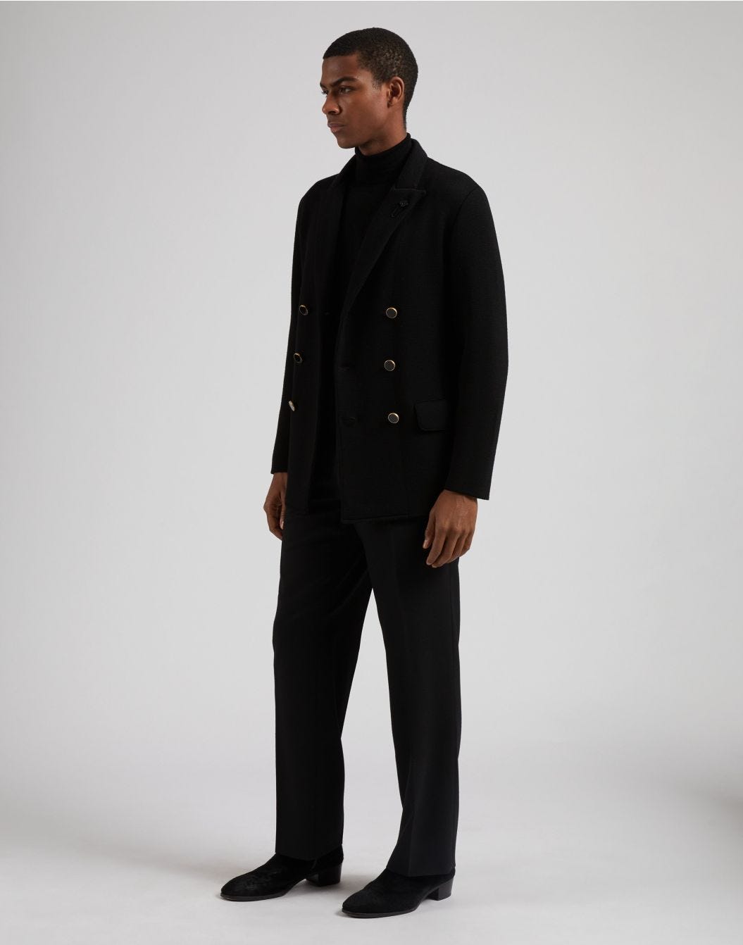 Lardini Peacoat nero doppiopetto in lana merino 100% Acquista Ora