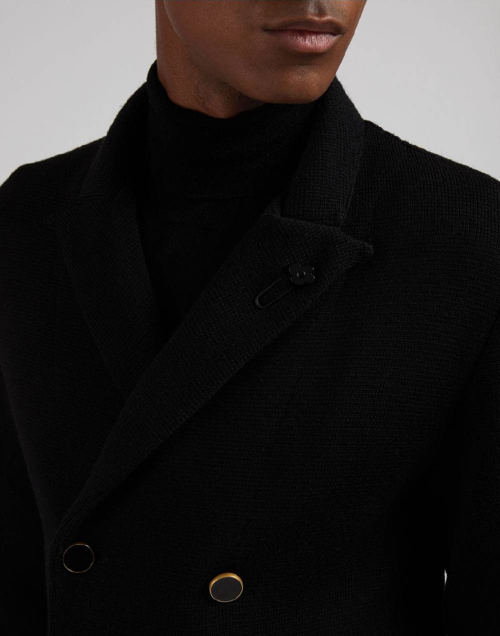 Lardini Peacoat nero doppiopetto in lana merino 100% Acquista Ora