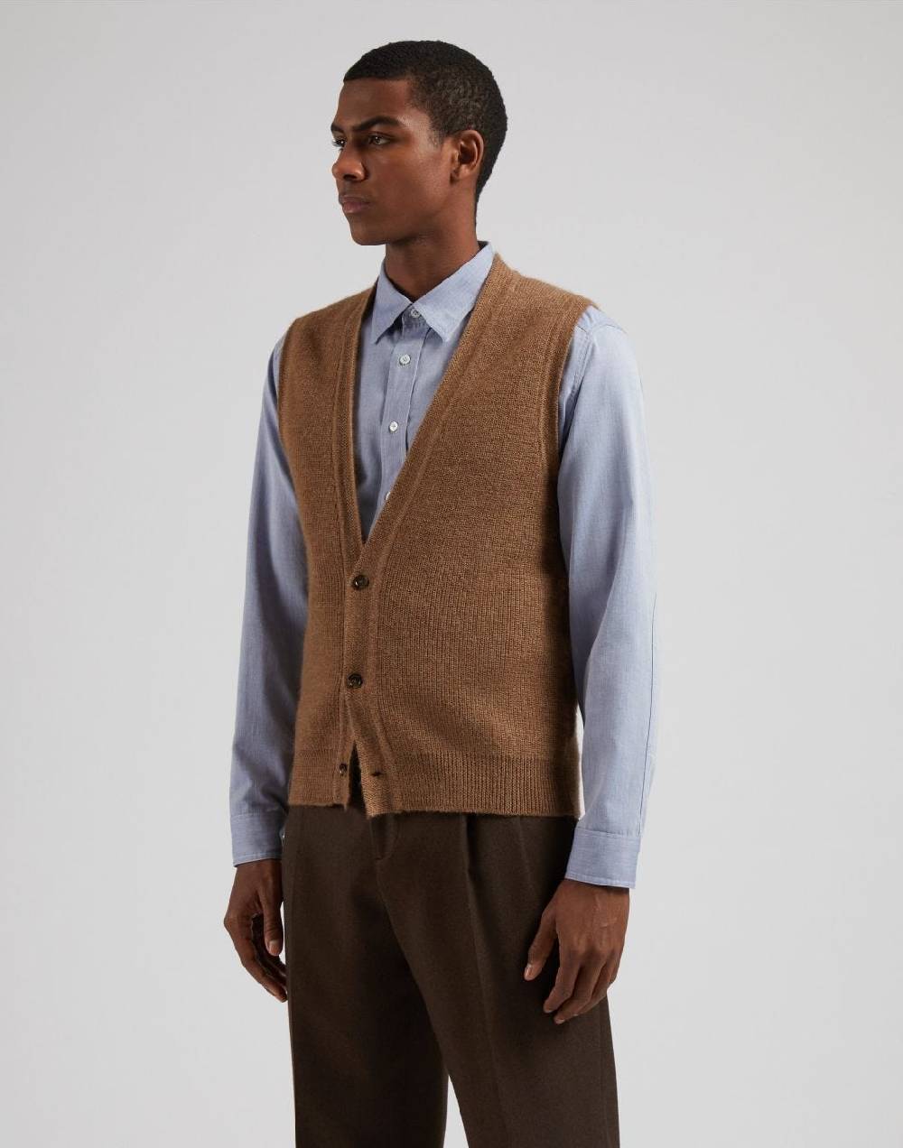 Lardini Gilet nocciola in maglia di lana bio e alpaca Promozione Limitata