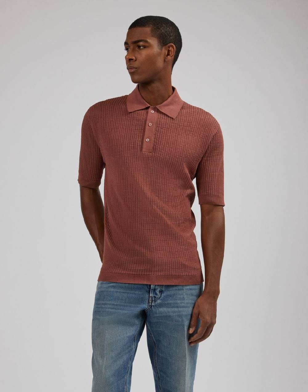Lardini Polo rossa con lavorazione a punto traforato Sconto