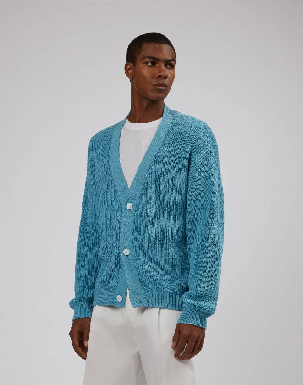Lardini Cardigan azzurro in cotone crêpe a coste Outlet