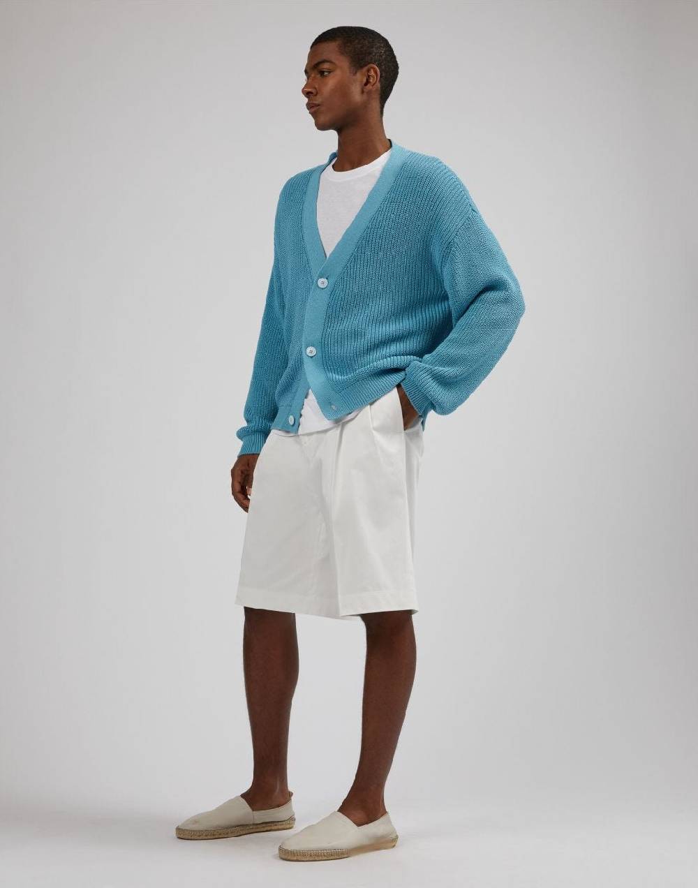 Lardini Cardigan azzurro in cotone crêpe a coste Outlet