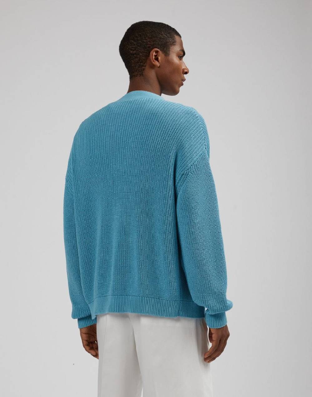 Lardini Cardigan azzurro in cotone crêpe a coste Outlet