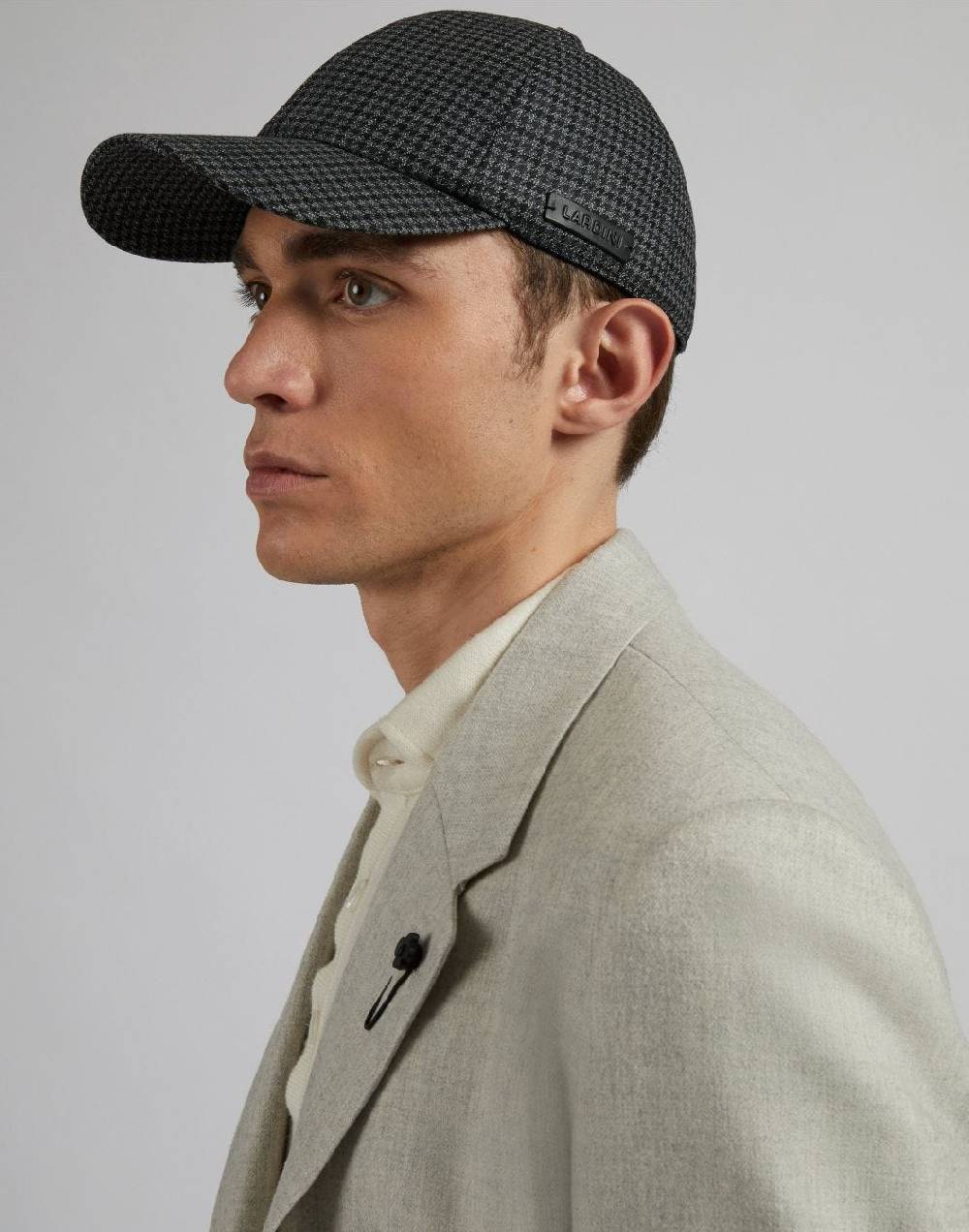 Lardini Cappello baseball in lana con disegno damier grigio-nero Vendita Economica