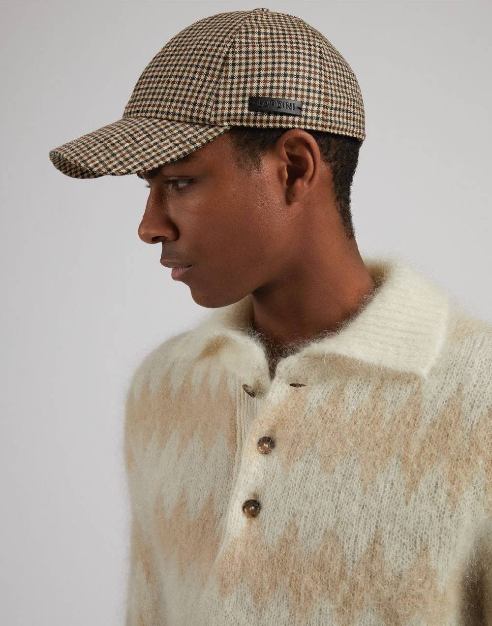 Lardini Cappello baseball in lana con disegno damier beige-marrone Saldi Di Fabbrica