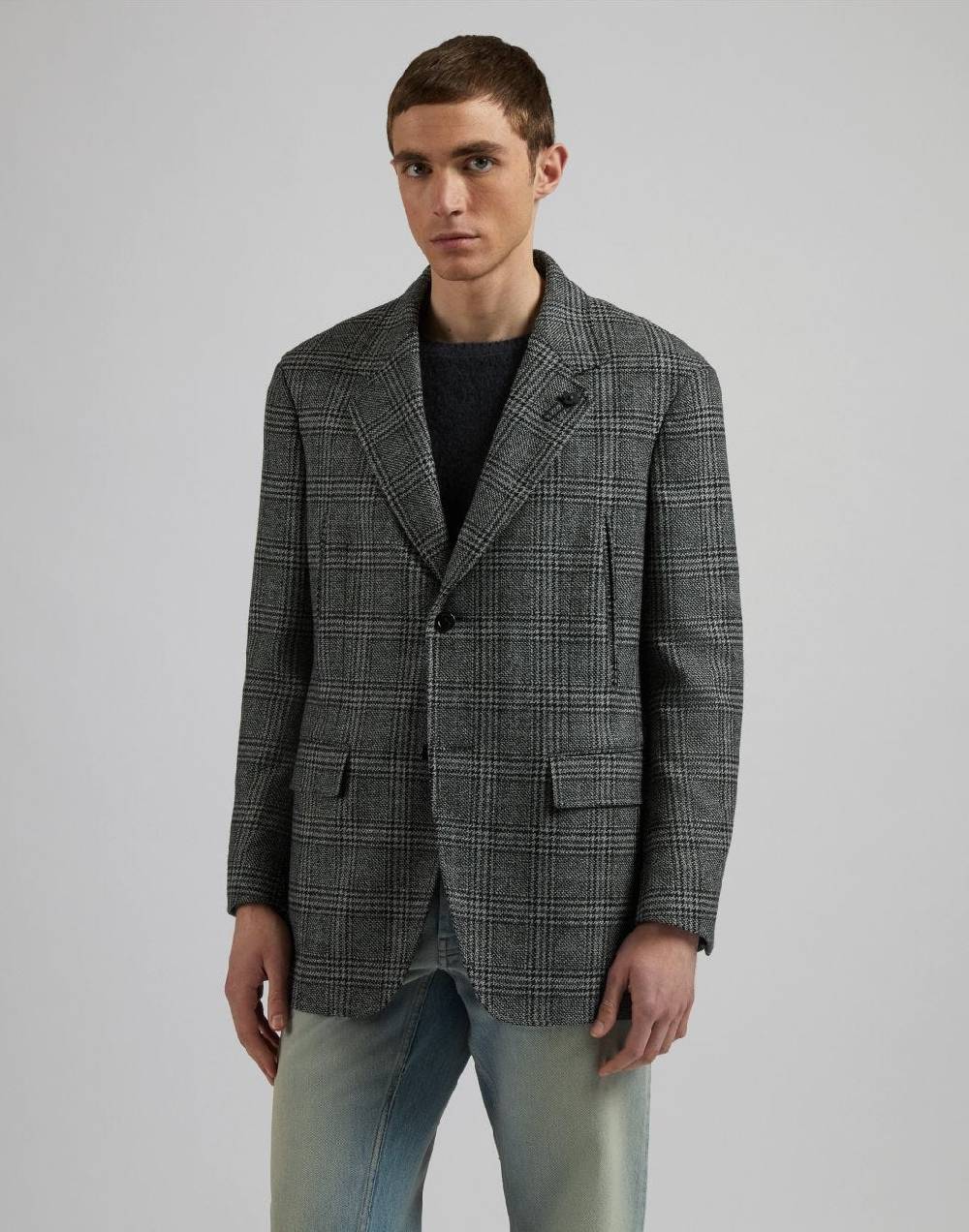 Lardini Giaccone monopetto in labswool di lana cashmere fantasia grigo-nero I Più Venduti