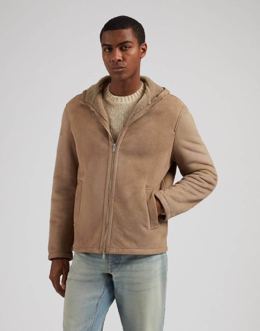 Lardini Giubbino con cappuccio in pelle di montone merino nocciola Vendite Flash