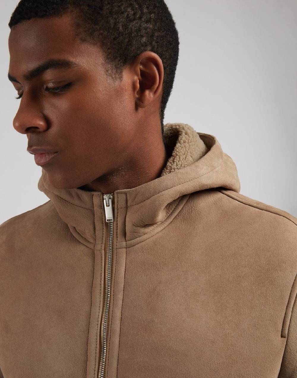 Lardini Giubbino con cappuccio in pelle di montone merino nocciola Vendite Flash
