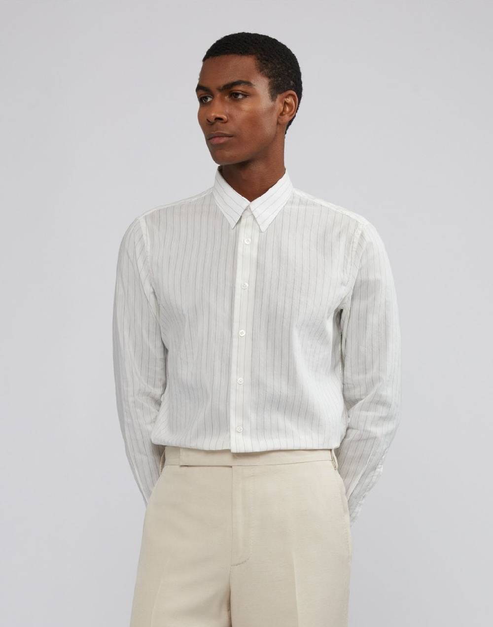 Lardini Camicia bianca a righe con collo italiano Qualità