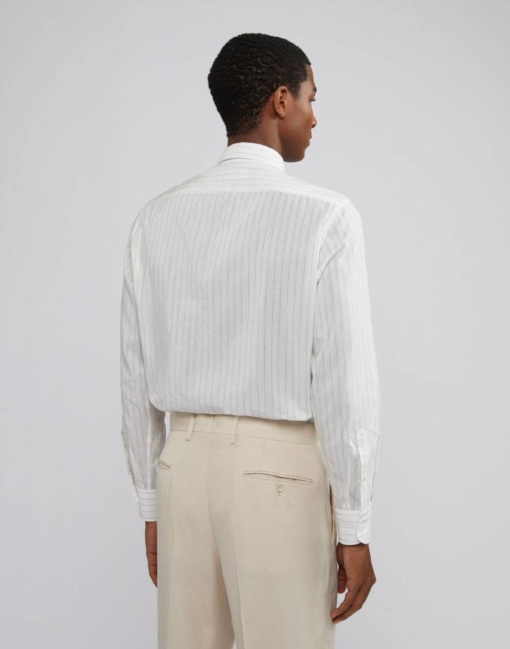 Lardini Camicia bianca a righe con collo italiano Qualità