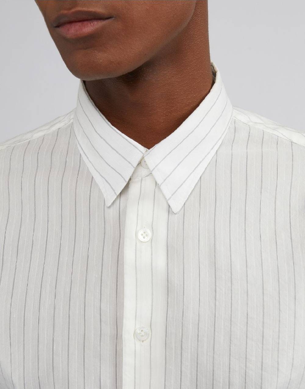 Lardini Camicia bianca a righe con collo italiano Qualità