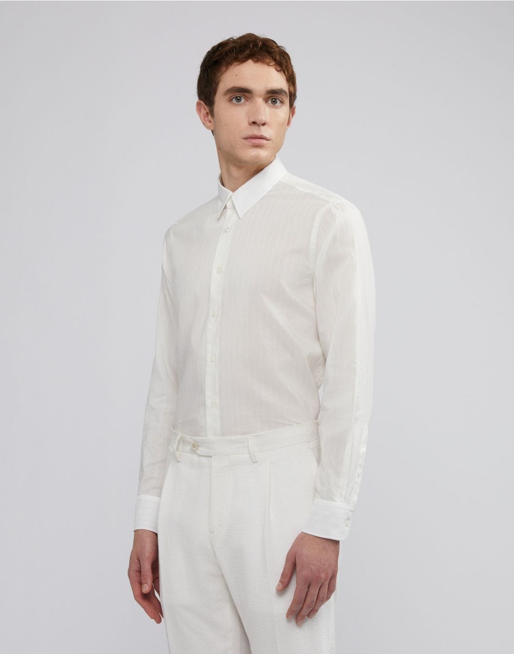 Lardini Camicia bianca con collo italiano in voile Vendita