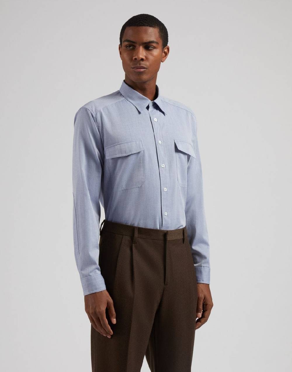 Lardini Camicia relaxed celeste in twill di cotone misto lana Fino Al -60%