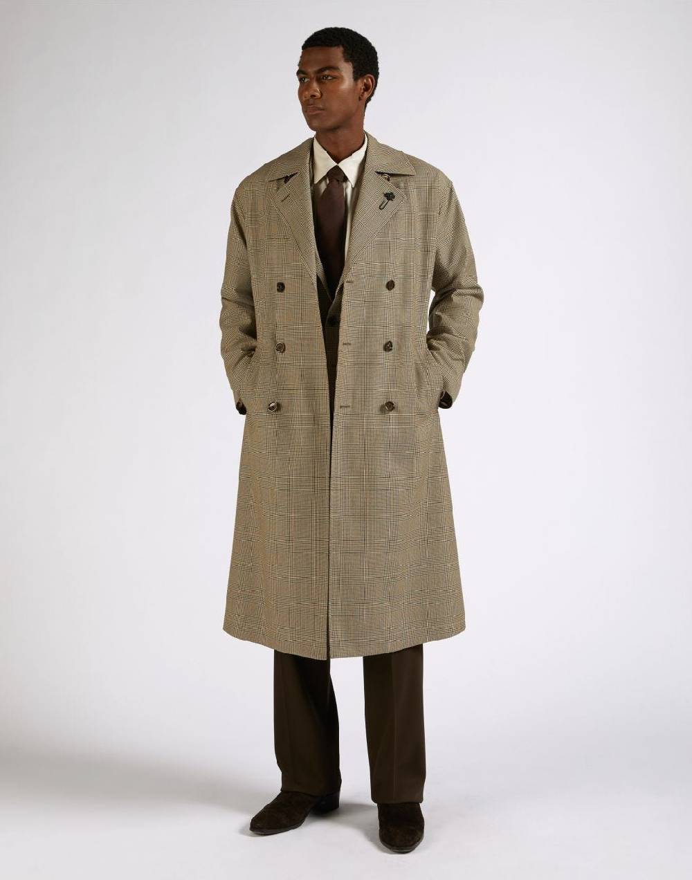Lardini Trench doppiopetto attitude in lana con cintura in vita Saldi Di Fabbrica
