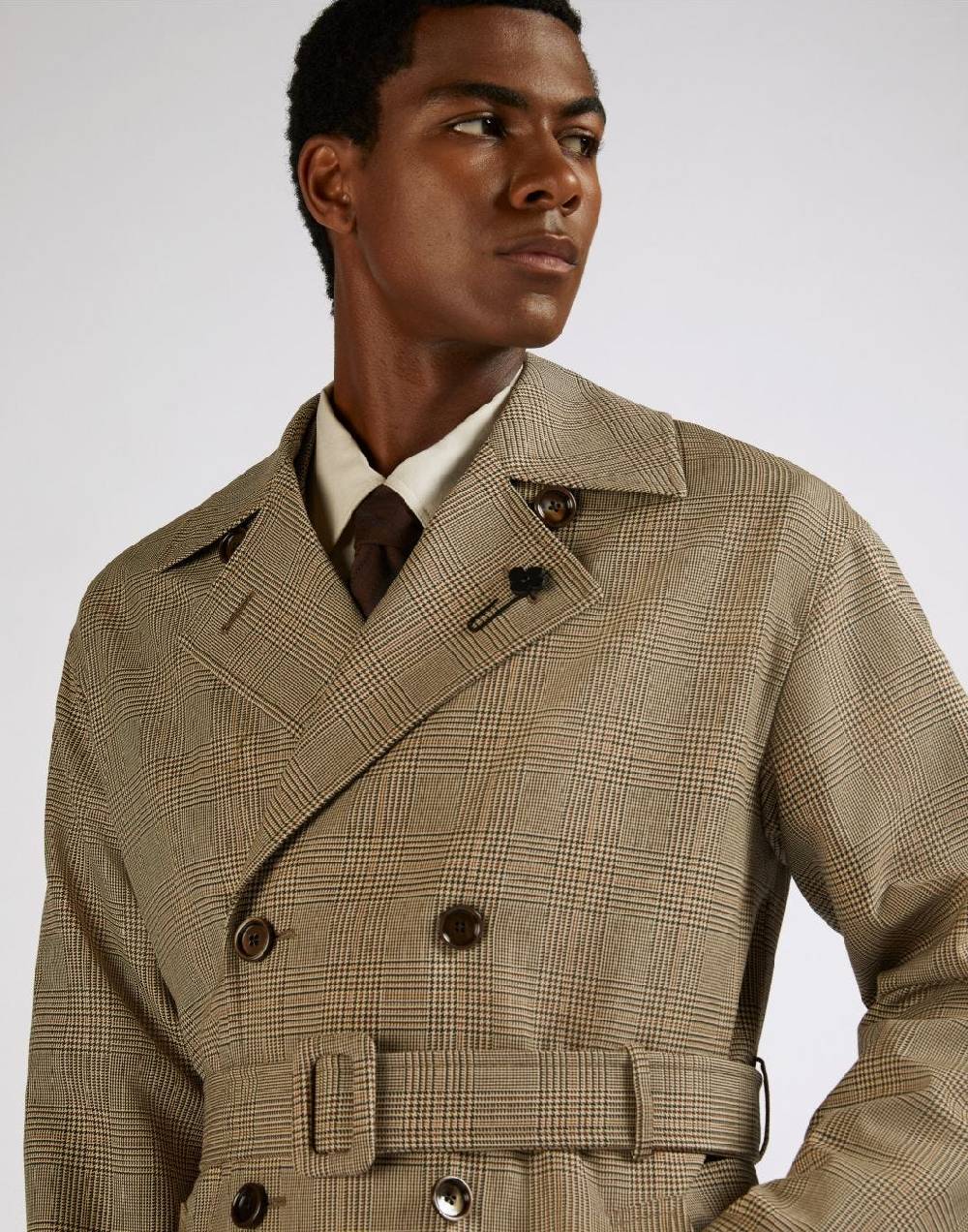 Lardini Trench doppiopetto attitude in lana con cintura in vita Saldi Di Fabbrica
