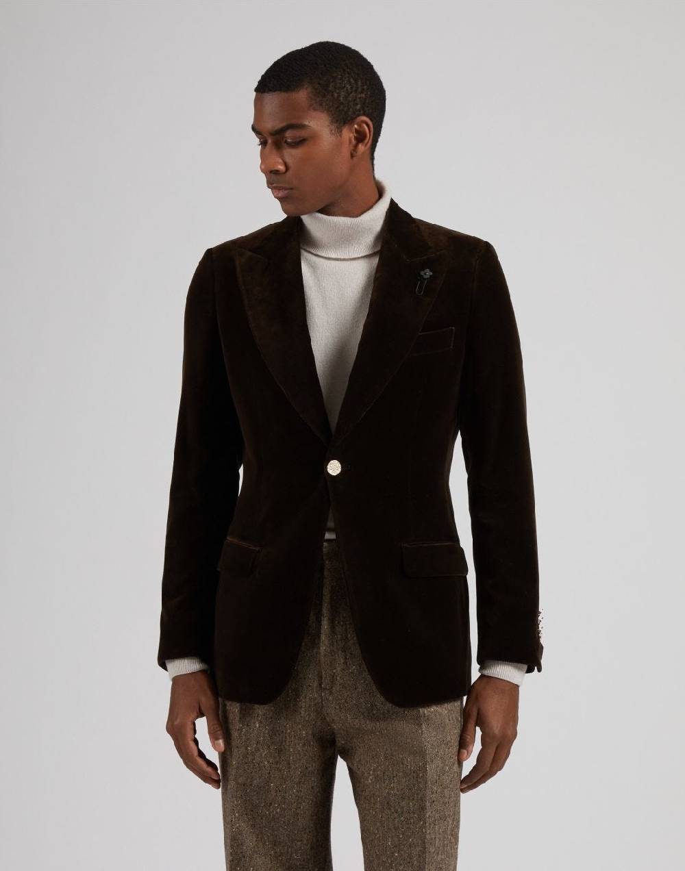 Lardini Giacca monopetto attitude in velluto liscio marrone I Più Venduti
