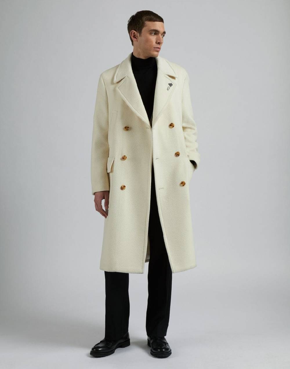 Lardini Cappotto doppiopetto panna in lana alpaca Offerta temporanea