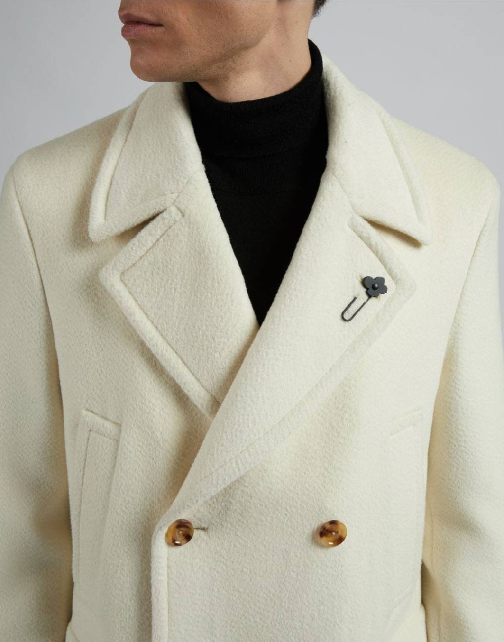 Lardini Cappotto doppiopetto panna in lana alpaca Offerta temporanea