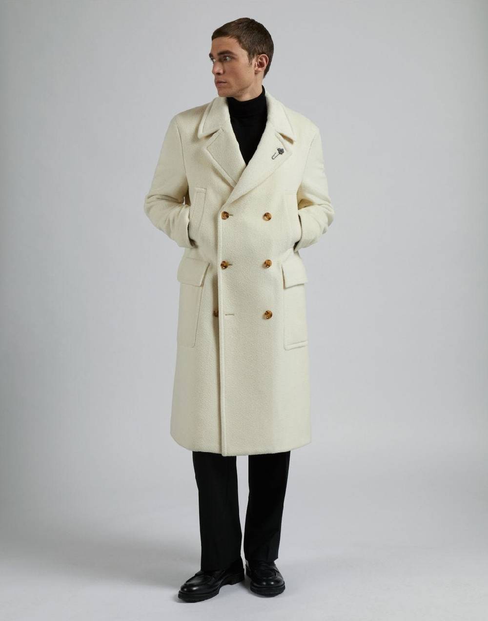 Lardini Cappotto doppiopetto panna in lana alpaca Offerta temporanea