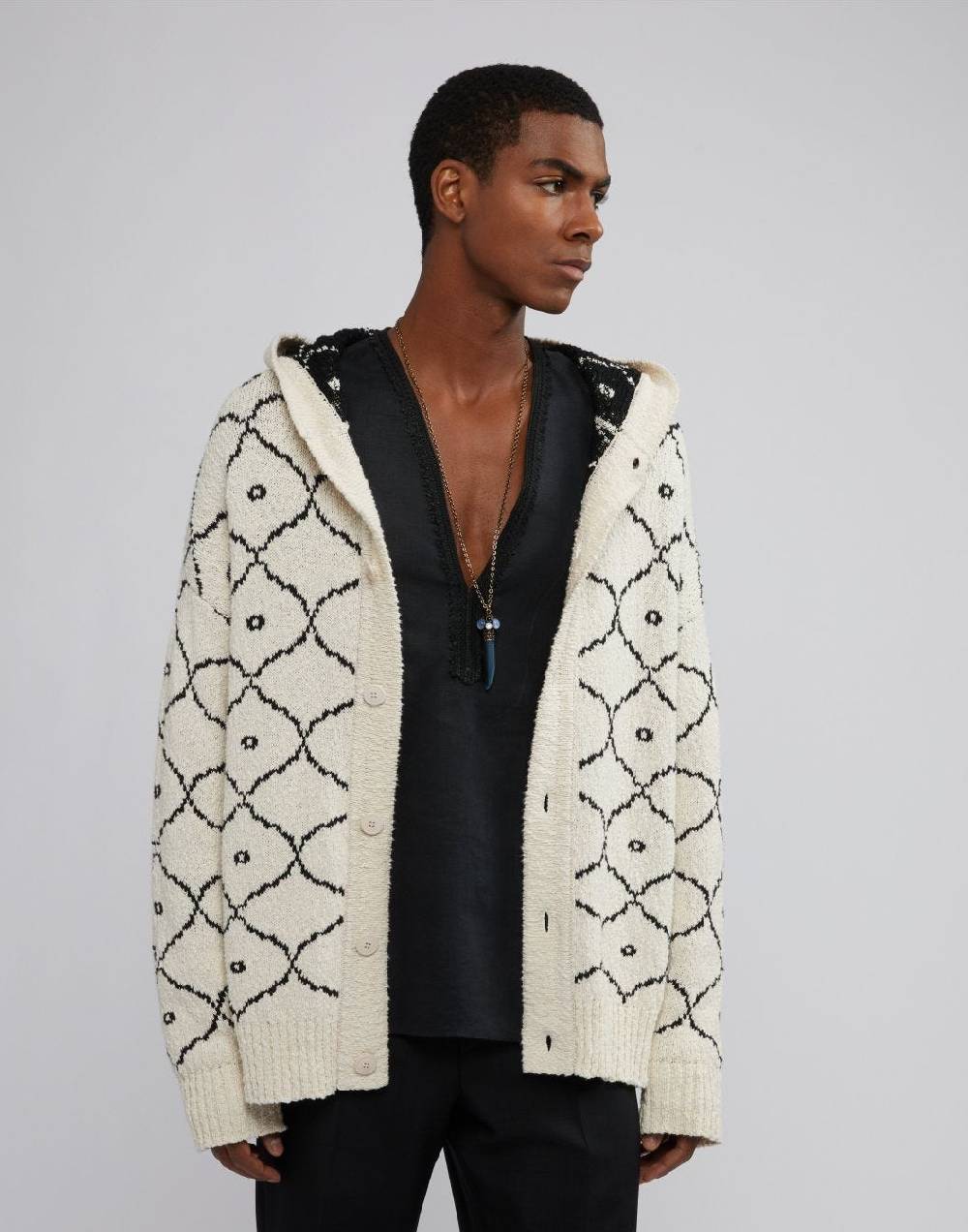 Lardini Cardigan in maglia con bottoni e cappuccio Nuovo