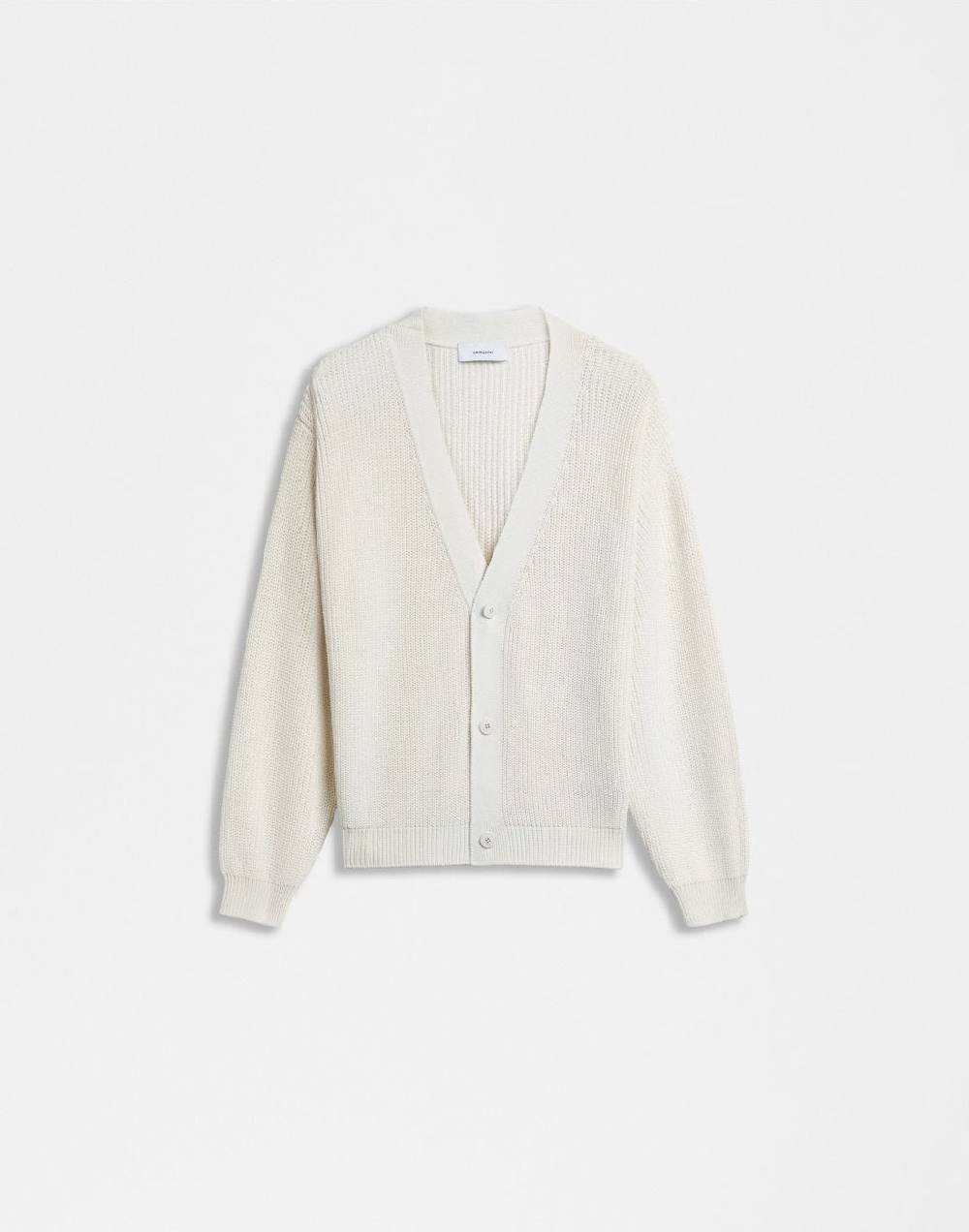 Lardini Cardigan bianco in cotone crêpe e lavorazione a coste Vendita