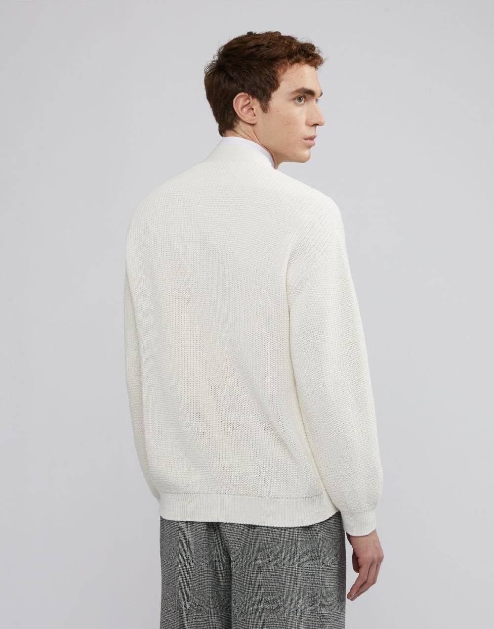 Lardini Cardigan bianco in cotone crêpe e lavorazione a coste Vendita