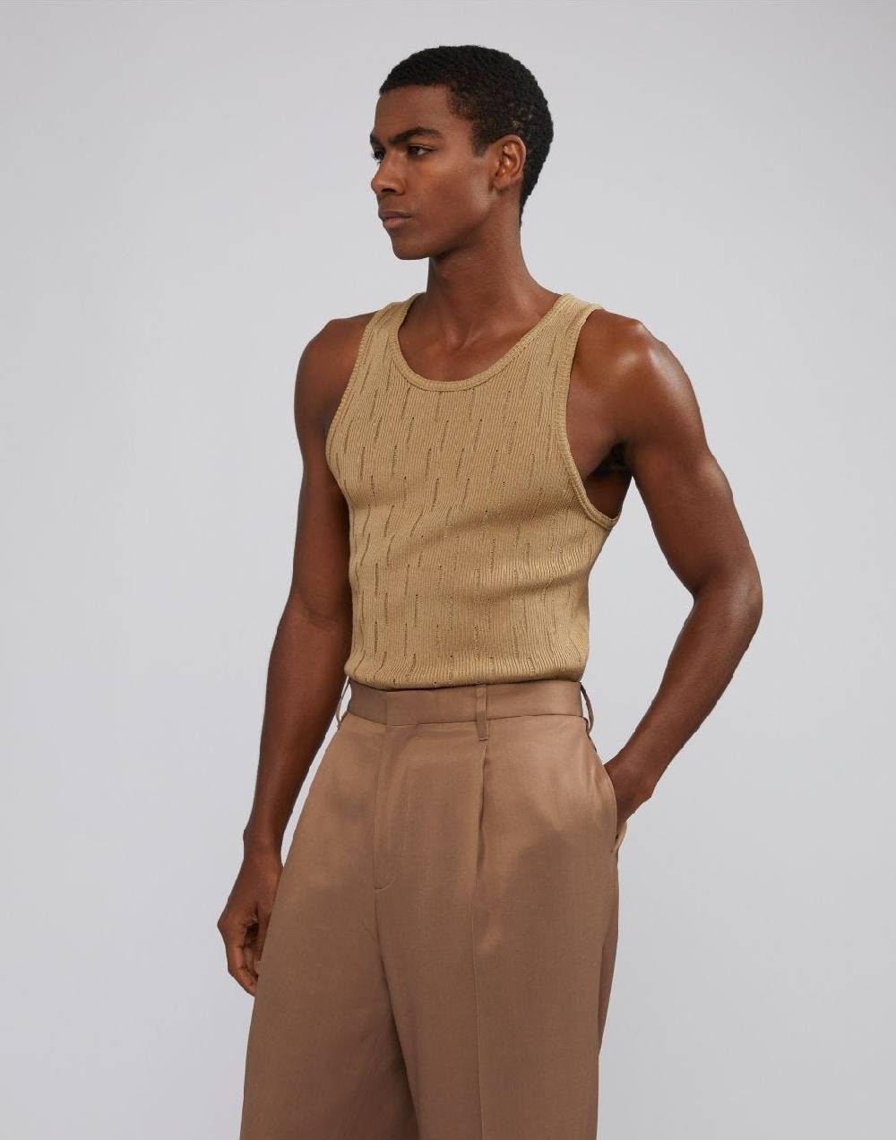 Lardini Canotta in maglia beige con costina Spedizione Gratuita