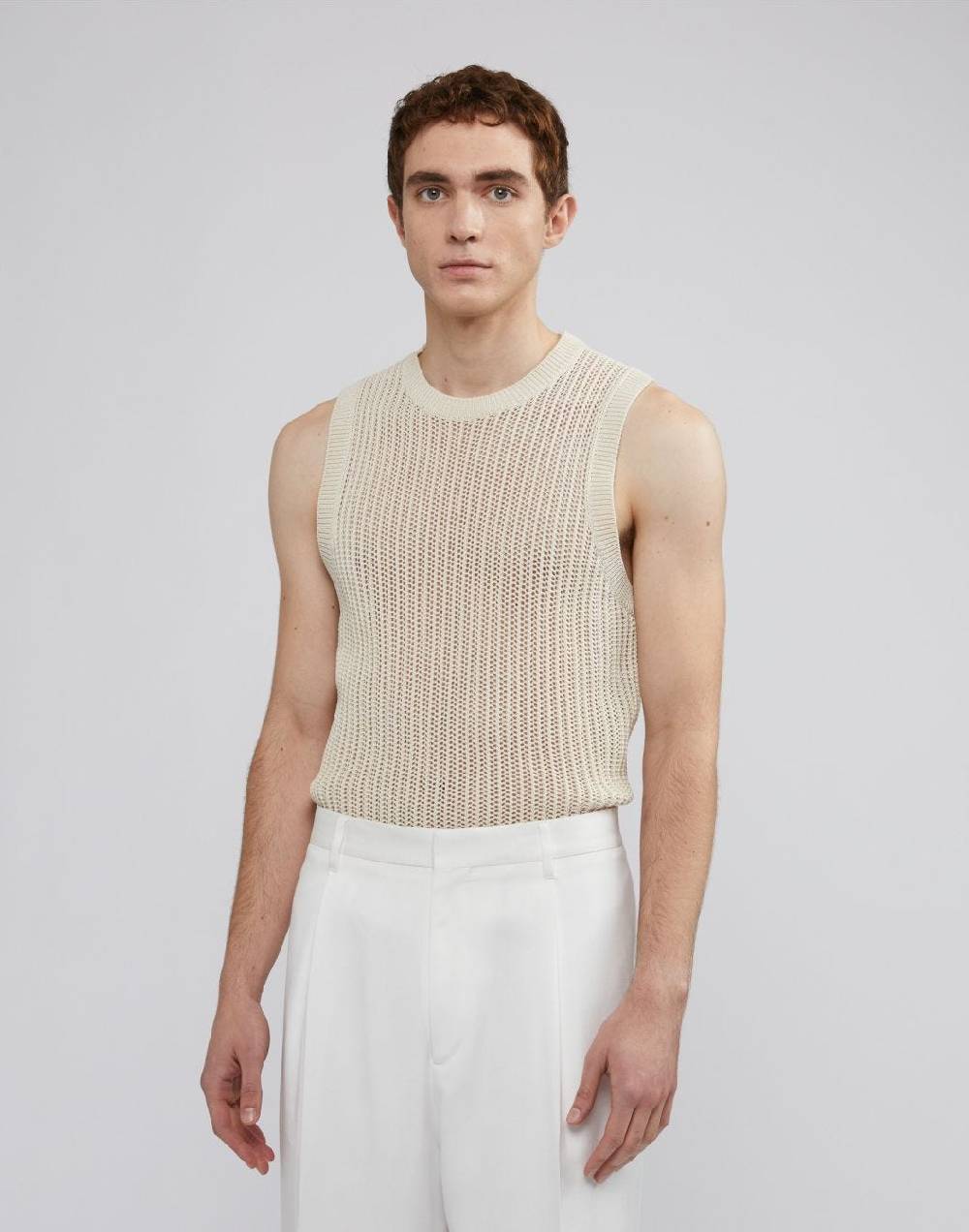 Lardini Canotta in maglia panna a coste traforata Liquidazione