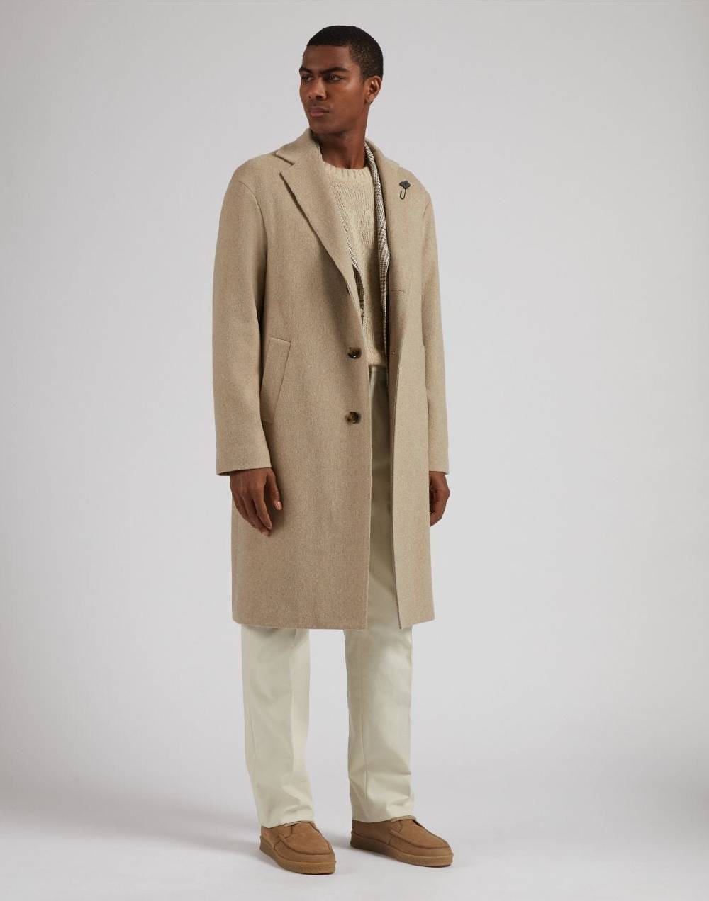 Lardini Cappotto monopetto beige in cashmere look beaver Negozi Online