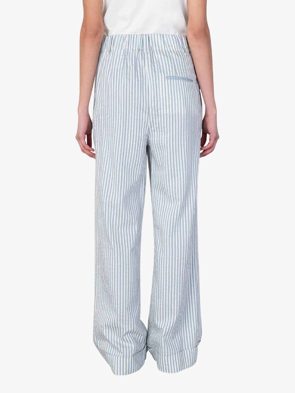 ALYSI Pantalone wide leg a righe 104121P4041 donna cotone azzurro Negozi Online