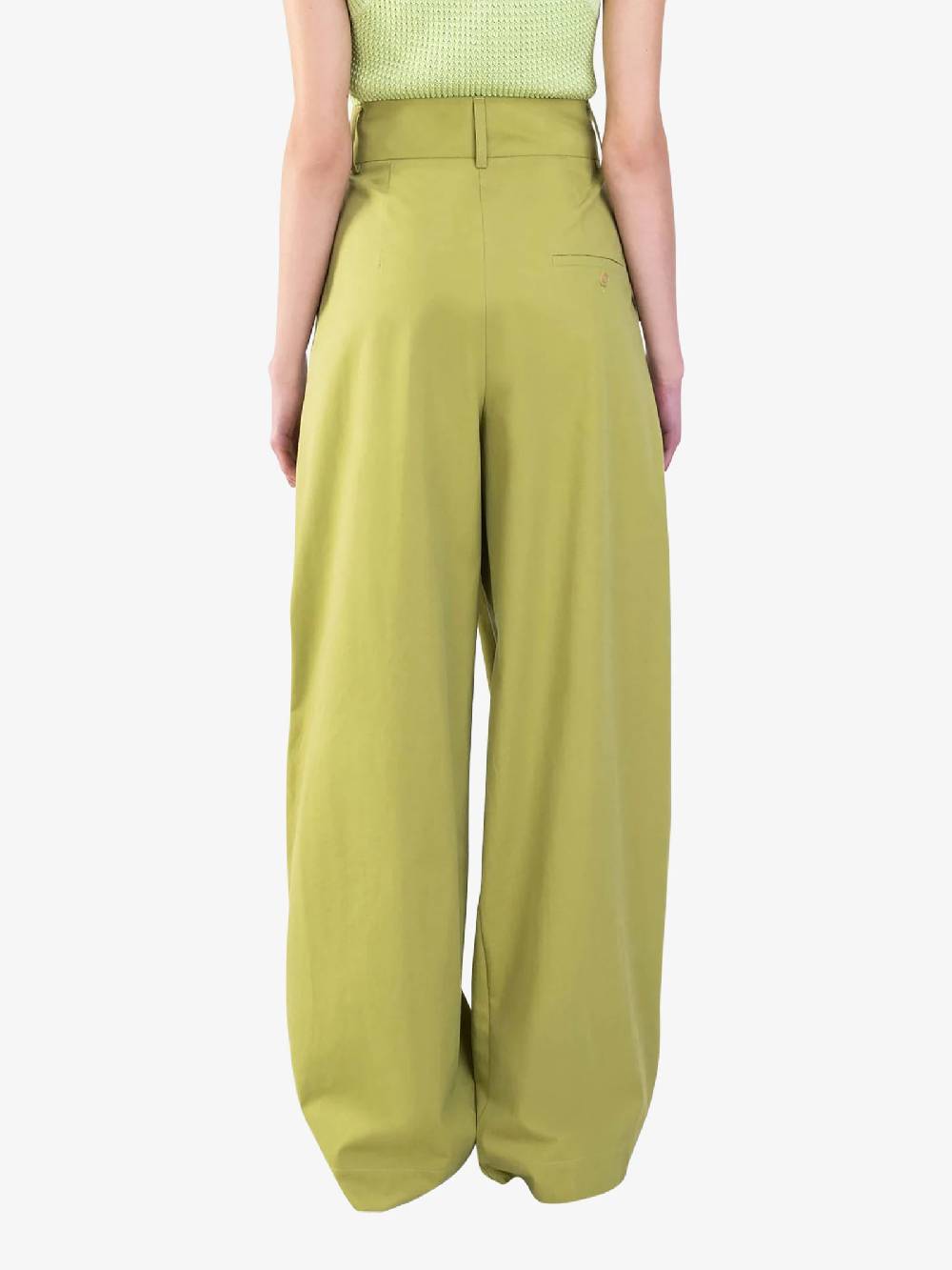 ALYSI Pantalone palazzo maxi piega 104109P4033 donna cotone verde Acquista Ora