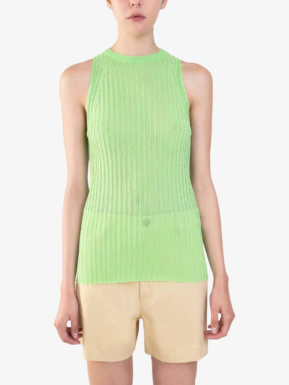 ALYSI Top a costina glossy 204411P4022 donna viscosa verde Fino Al -60%