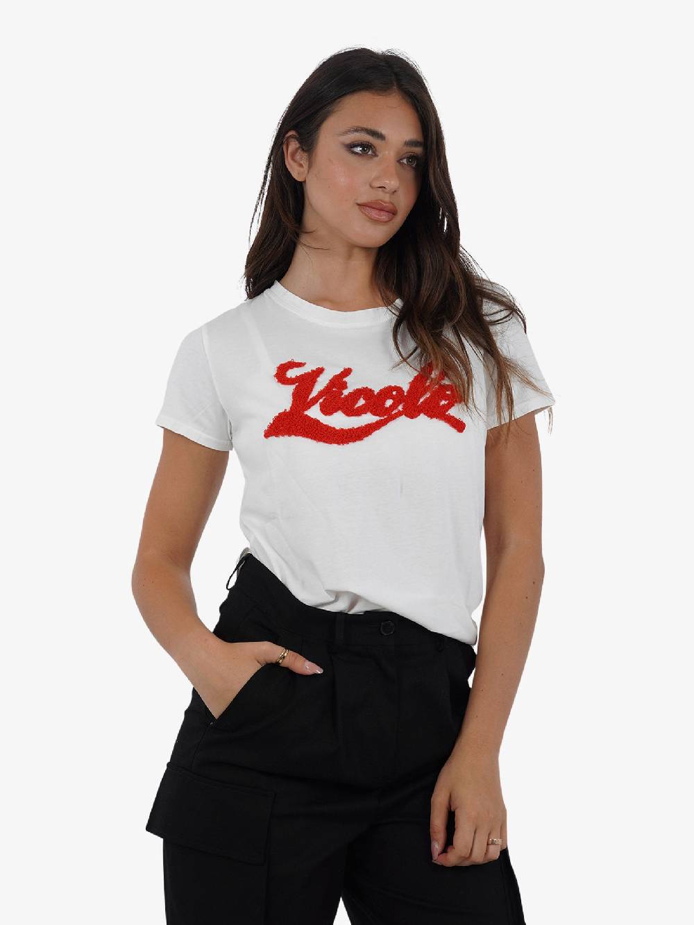 VICOLO T-shirt con logo in spugnetta RB0479 donna cotone bianco Novità