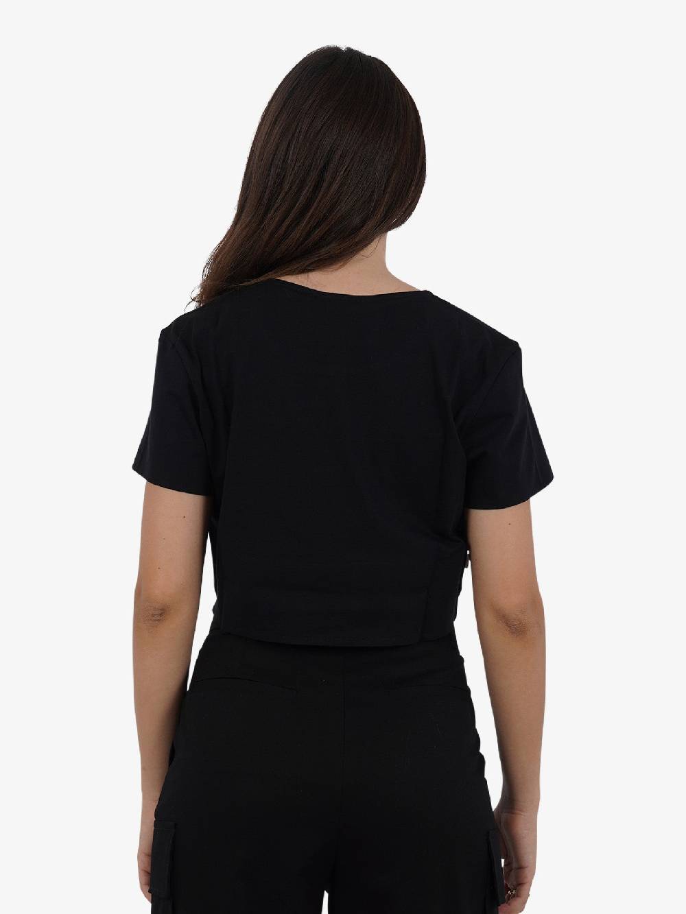 JIJIL T-shirt top cropped TS224 donna cotone nero Presa