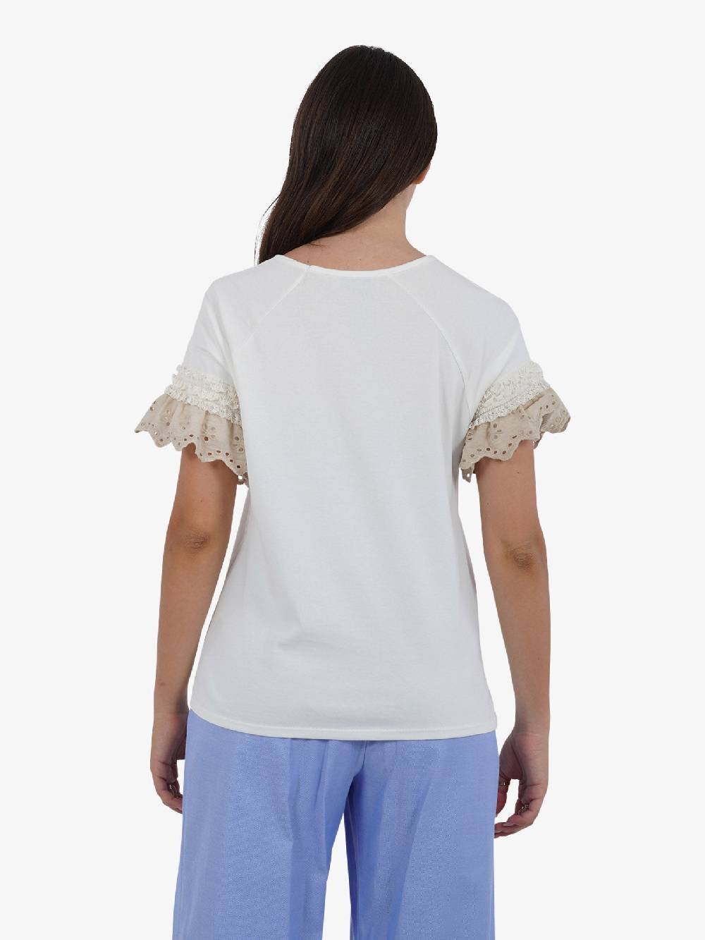 HAVE ONE T-shirt con manica ricamo TJA-L065 donna cotone bianco Online