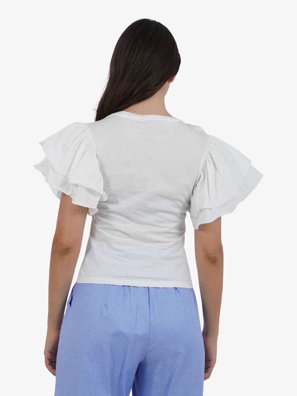 HAVE ONE T-shirt con volant TMI-L013 donna cotone bianco Outlet