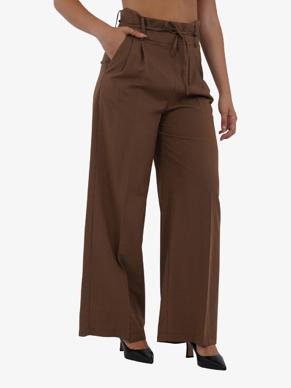VICOLO Pantalone con coulisse e laccio TB1550 donna viscosa marrone In Vendita