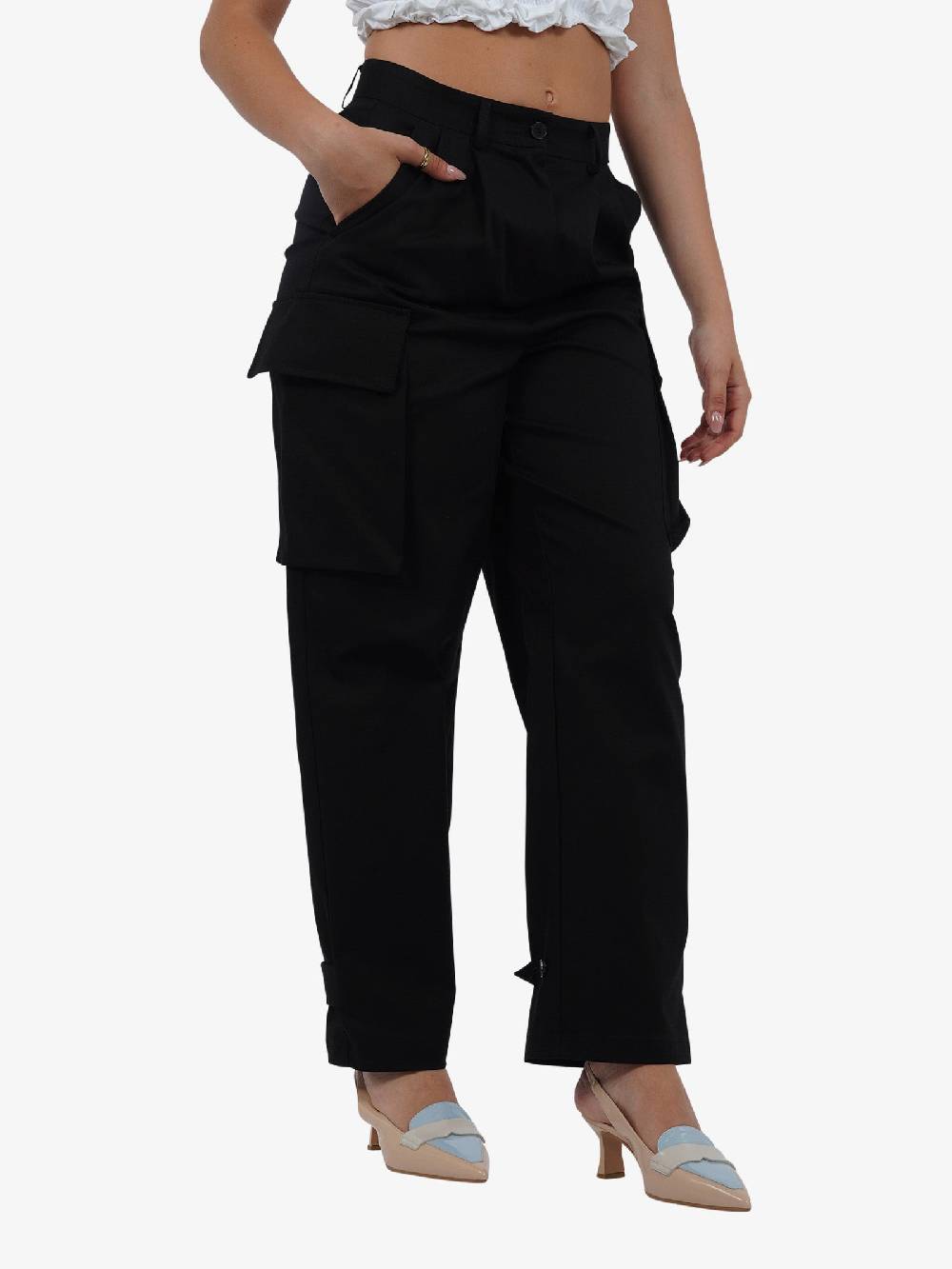 VICOLO Pantalone con tasconi TB0046 donna cotone nero Offerte