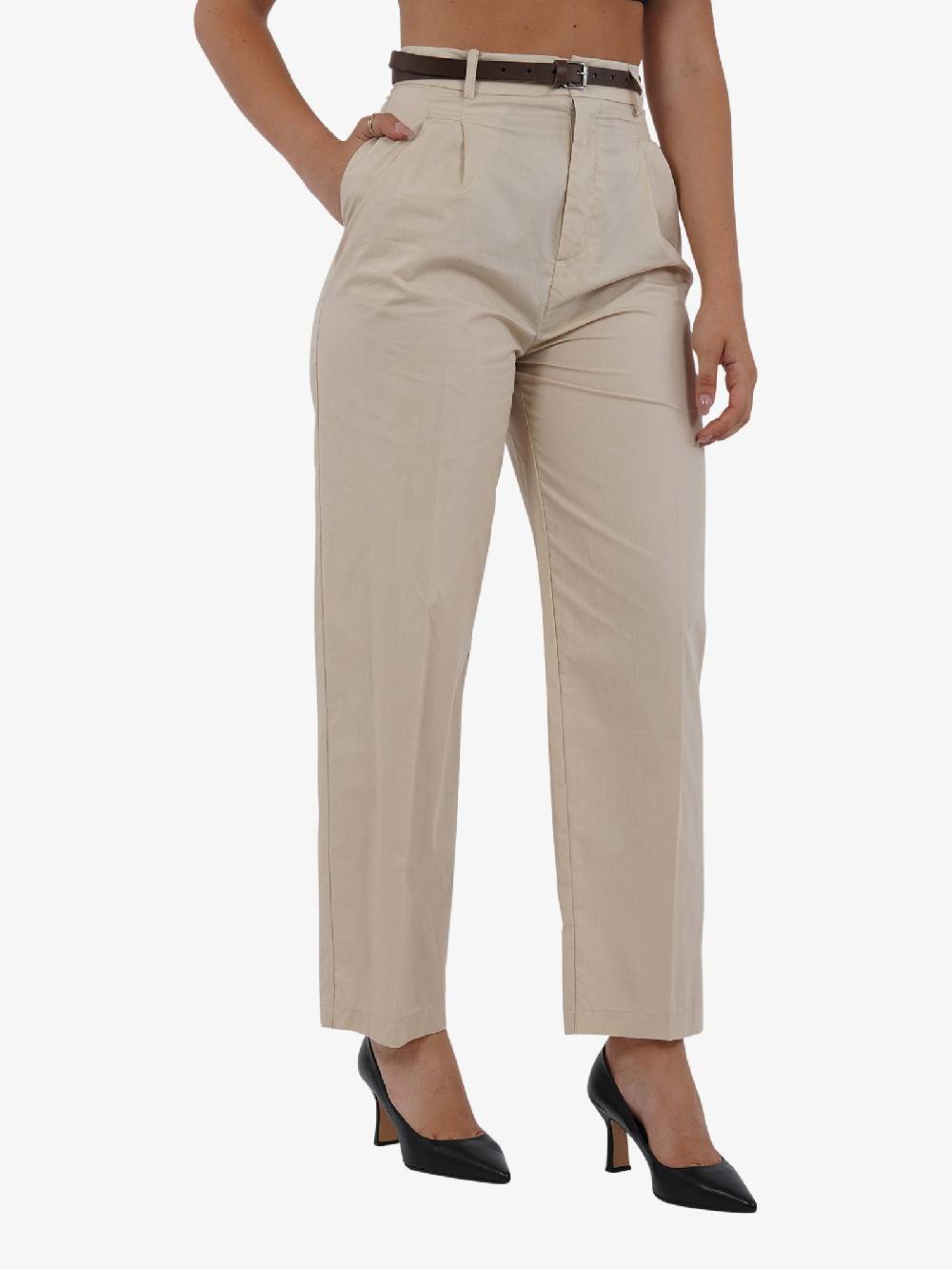 VICOLO Pantalone con pieghe TB2056 donna cotone beige Hotsell
