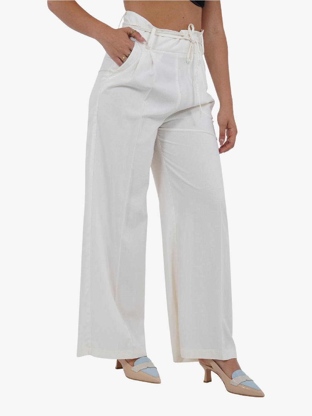 VICOLO Pantalone con coulisse e laccio TB1550 donna viscosa bianco Vendita Economica