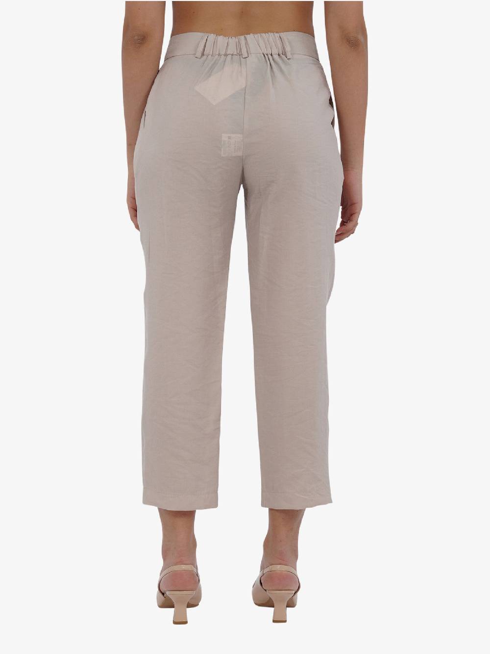 HAVE ONE Pantalone cropped con elastico PPA-L294 donna beige Saldi Di Fabbrica