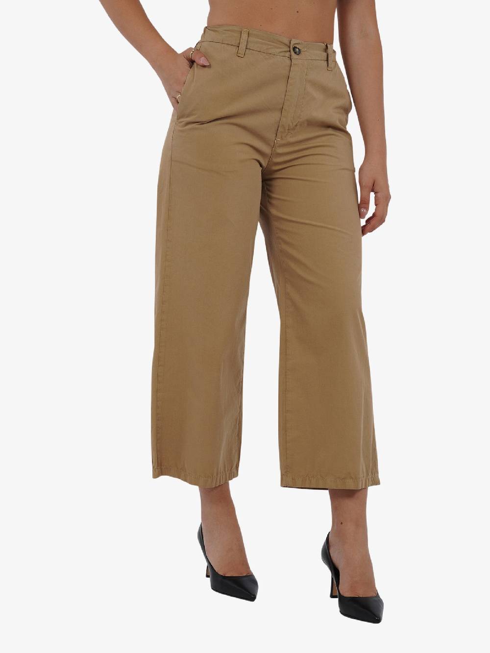 DIXIE Pantalone a vita alta P142J175 donna cotone beige Negozio
