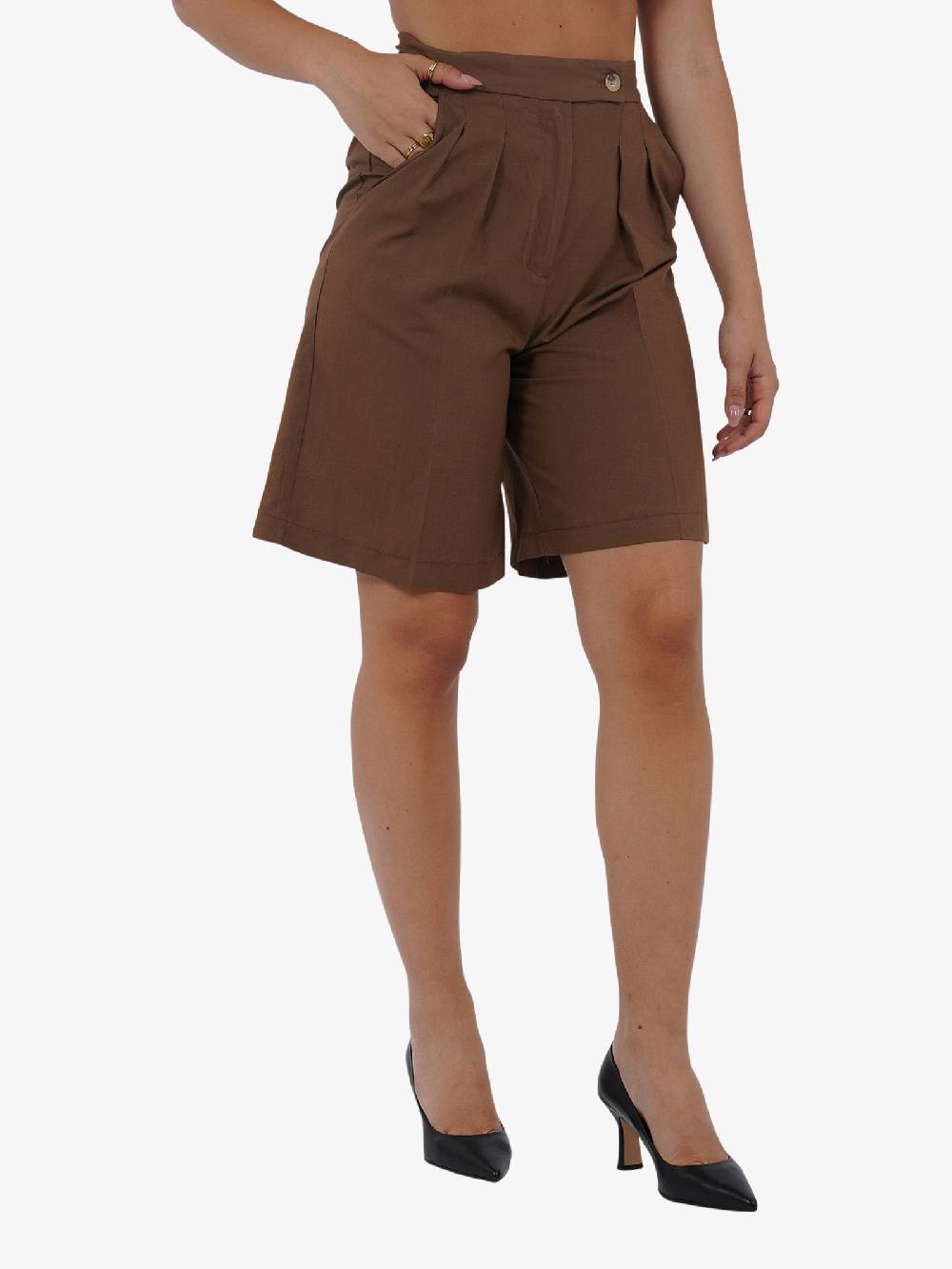 VICOLO Bermuda con pieghe TB1568 donna viscosa marrone Nuova
