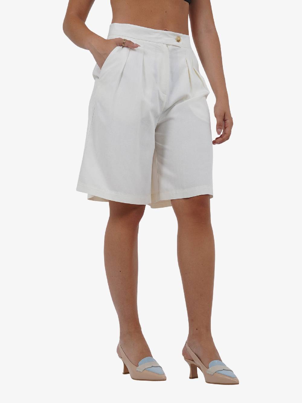 VICOLO Bermuda con pieghe TB1568 donna viscosa beige Moda