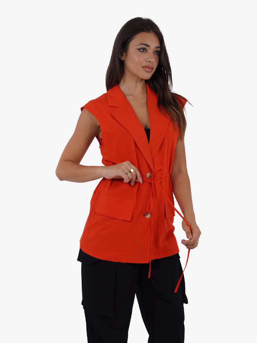 VICOLO Gilet lungo con laccio TB1545 donna viscosa rosso 2025