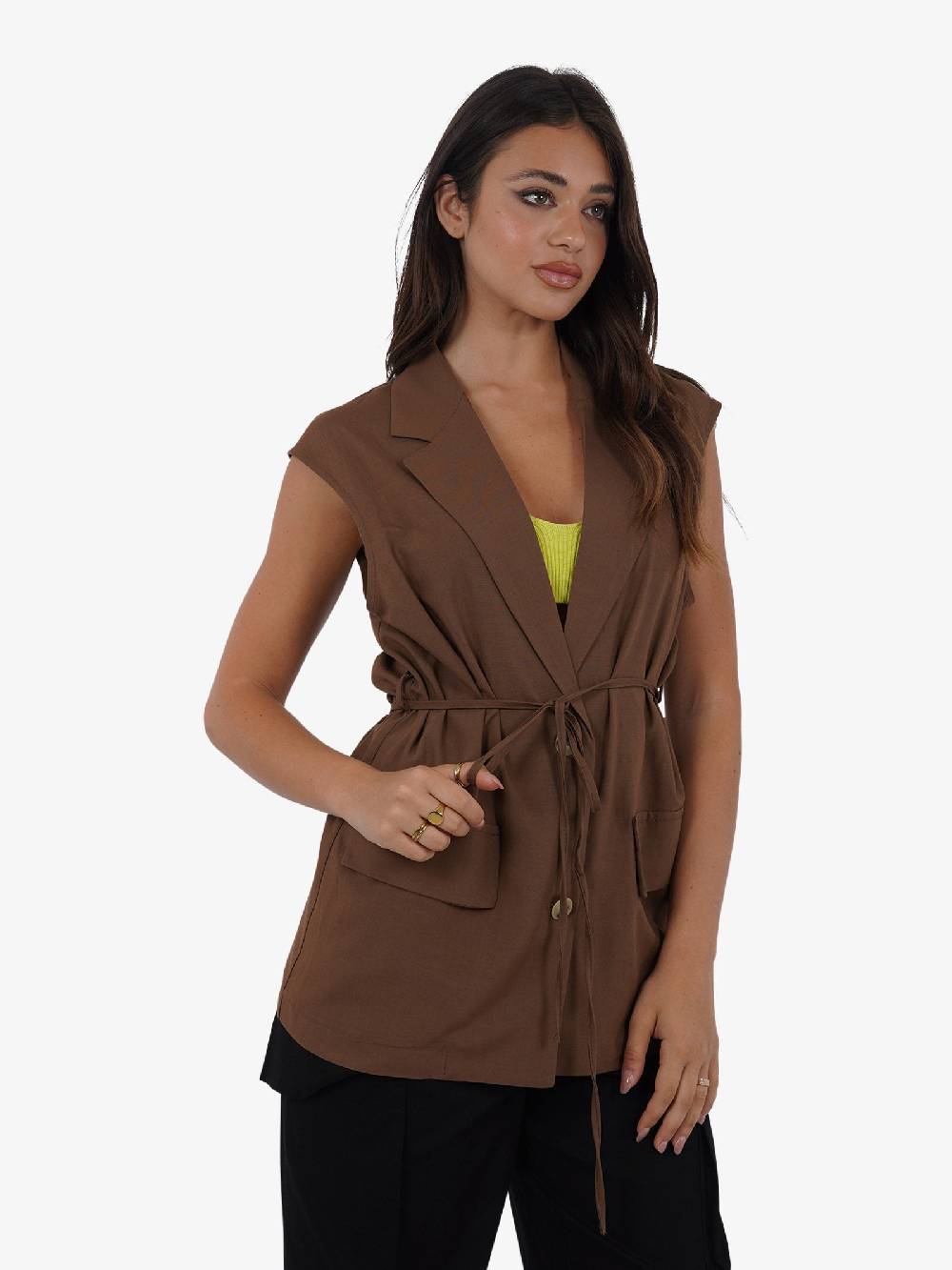 VICOLO Gilet lungo con laccio TB1545 donna viscosa marrone In Linea