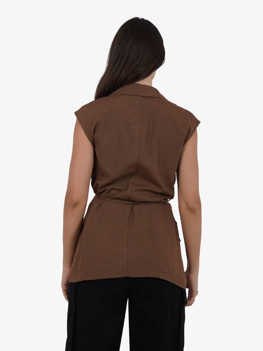 VICOLO Gilet lungo con laccio TB1545 donna viscosa marrone In Linea