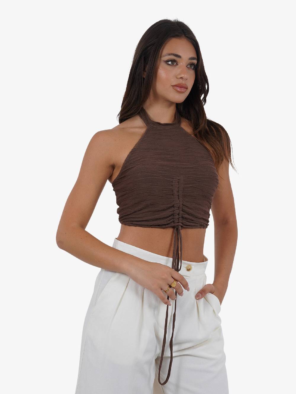 HAVE ONE Top con arricciatura RVS-L120 donna viscosa marrone Vendita